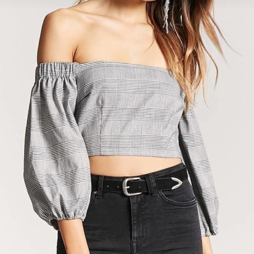 Forever 21 Off Shoulder Plaid Top